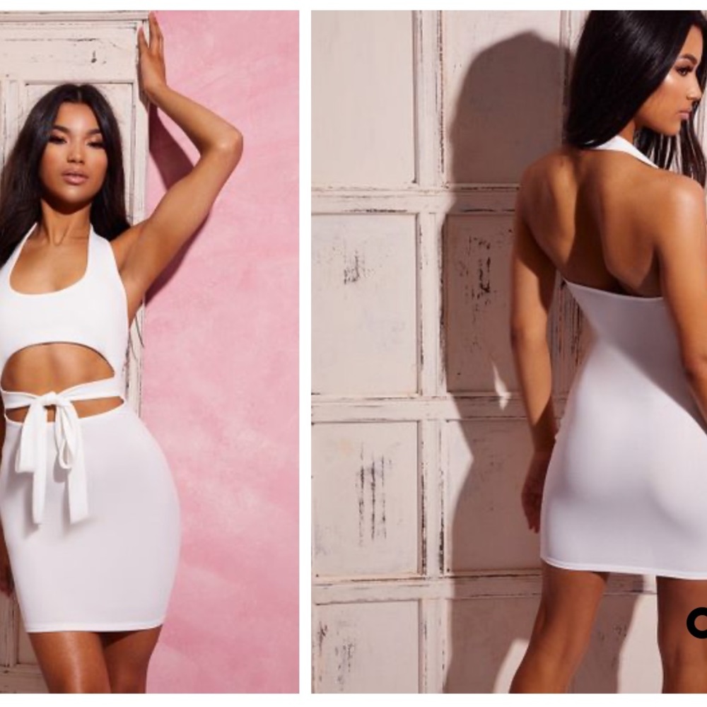 NWTS Pretty Little Thing White Halter Cutout Dress